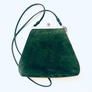 ETRA Vintage Green Suede Shoulder Bag Kiss Snap Closure